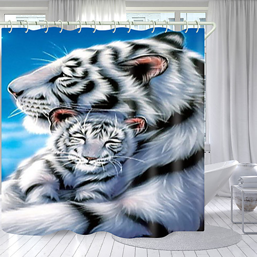 

White Tiger Digital Printing Shower Curtain Shower Curtains Hooks Modern Polyester New Design