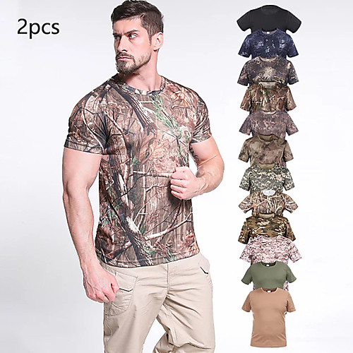 

Men's Camouflage Hunting T-shirt Camo / Camouflage 2PCS Short Sleeve Outdoor Summer Fast Dry Moisture Wicking Wearable Quick Dry Top Polyester Camping / Hiking Hunting Fishing ACU Python pattern black