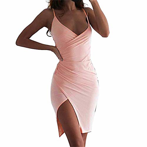 

women's strappy bodycon dress off shoulder deep v neck cami dress split dress for party cocktail pink