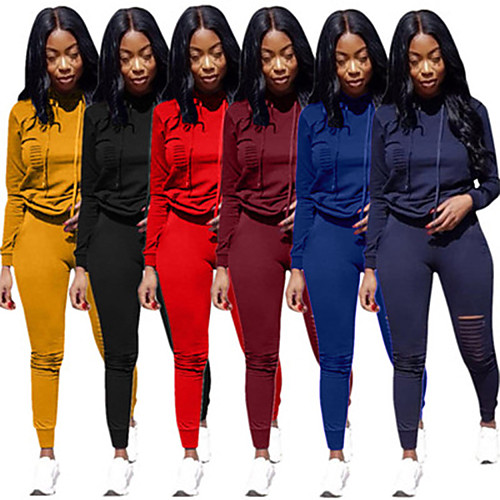

Women's 2 Piece Tracksuit Sweatsuit Jogging Suit Street Casual Long Sleeve Moisture Wicking Quick Dry Breathable Running Active Training Jogging Sportswear Solid Colored Hoodie Black Yellow Red