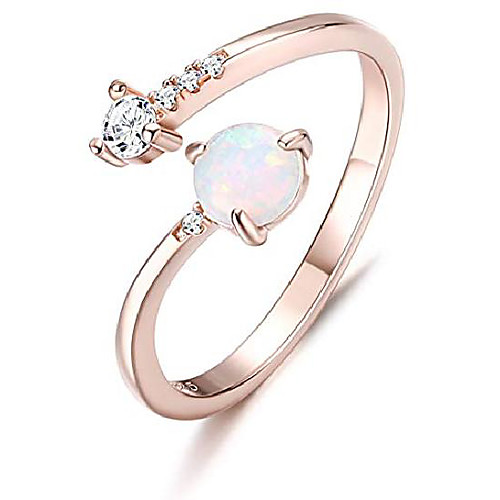 

925 sterling silver opal rings for women 14k gold plated adjustable open band with cubic zirconia stacking mid finger rings october birthstone jewelry