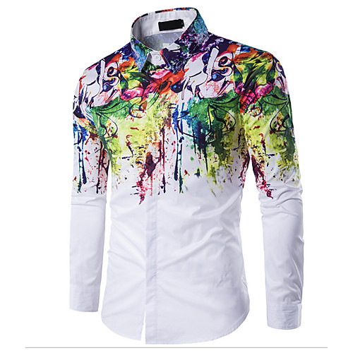 

Men's Shirt 3D Print Graphic Long Sleeve Daily Tops Cotton Business Basic White