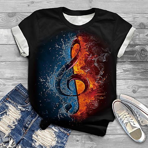 

Women's Plus Size Print Graphic Color Block T shirt Large Size Crewneck Short Sleeve Basic Tops XL XXL 3XL Black Big Size