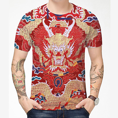 

Men's T shirt 3D Print Dragon Graphic Graphic Prints 3D Print Short Sleeve Daily Tops Chinese Style Casual Red