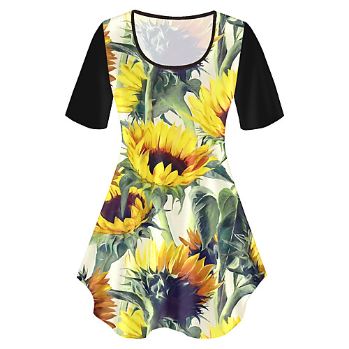 

Women's Plus Size Print Graphic Sunflower T shirt Large Size Crewneck Short Sleeve Basic Tops XL XXL 3XL Yellow Big Size