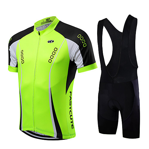 

21Grams Men's Short Sleeve Cycling Jersey with Bib Shorts Summer Coolmax Lycra Yellow Red Light Green Bike Clothing Suit Quick Dry Breathable Back Pocket Sports Patterned Mountain Bike MTB Road Bike