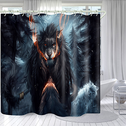 

Black Lion Digital Printing Shower Curtain Shower Curtains Hooks Modern Polyester New Design