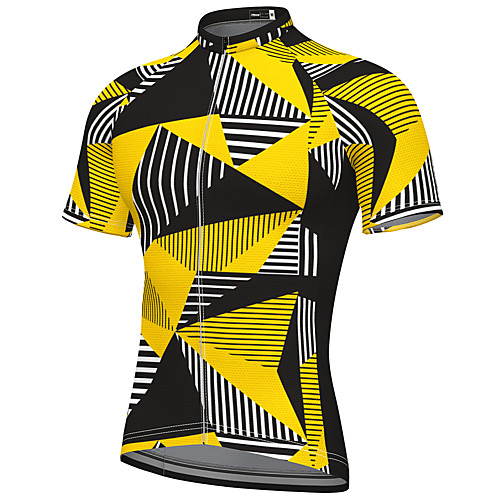 

21Grams Men's Short Sleeve Cycling Jersey Spandex Yellow Stripes Bike Top Mountain Bike MTB Road Bike Cycling Breathable Quick Dry Sports Clothing Apparel / Athleisure