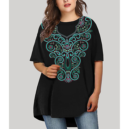 

Women's Plus Size Dresses T Shirt Dress Tee Dress Short Mini Dress Half Sleeve Floral Graphic Tribal Print Basic Fall Blue XL XXL 3XL 4XL 5XL / Holiday