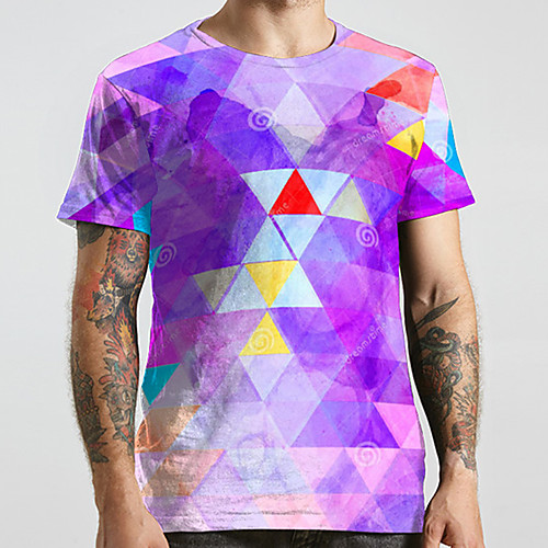 

Men's Unisex Tee T shirt 3D Print Graphic Prints Geometry Plus Size Print Short Sleeve Casual Tops Basic Designer Big and Tall Purple