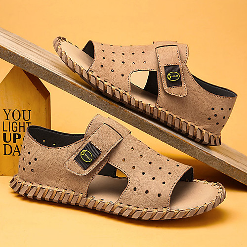 

Men's Sandals Casual Beach Daily Water Shoes Upstream Shoes Nappa Leather Breathable Non-slipping Wear Proof Camel Black Khaki Summer