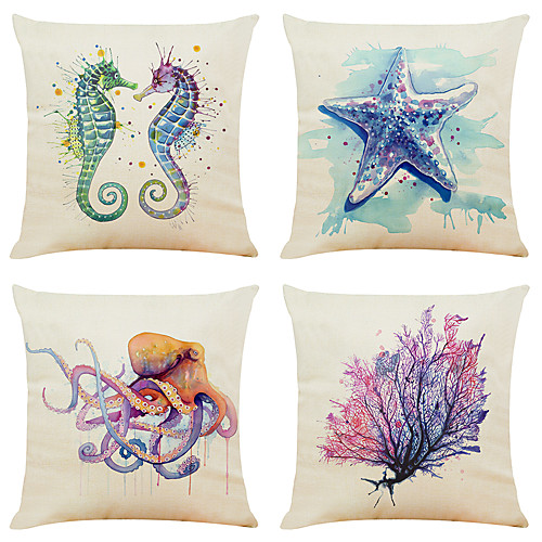 

Cushion Cover 4PCS Linen Soft Decorative Square Throw Pillow Cover Cushion Case Pillowcase for Sofa Bedroom 45 x 45 cm (18 x 18 Inch) Superior Quality Machine Washable