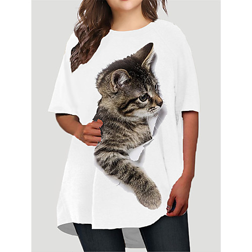 

Women's Plus Size Dresses T Shirt Dress Tee Dress Short Mini Dress Half Sleeve Cat Graphic Animal Print Basic Fall White Black XL XXL 3XL 4XL 5XL / Holiday