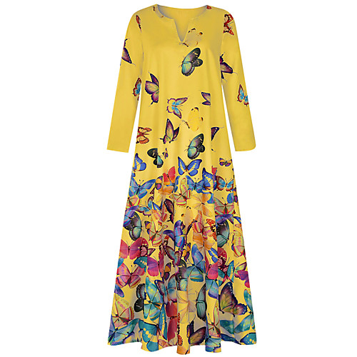 

Women's Swing Dress Maxi long Dress White Yellow Blushing Pink Light Blue Long Sleeve Animal Spring Summer Casual 2021 S M L XL XXL 3XL 4XL 5XL