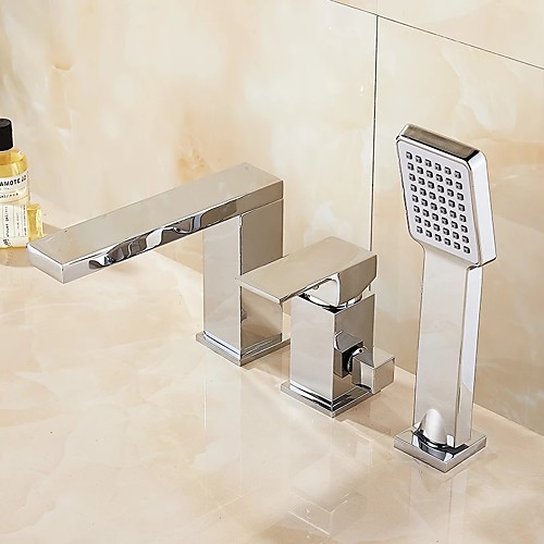 

Bathtub Faucet - Contemporary Chrome Free Standing Ceramic Valve Bath Shower Mixer Taps