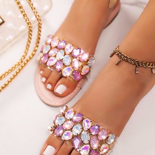 

Women's Slippers & Flip-Flops Flat Heel Open Toe PVC Black Pink Gold