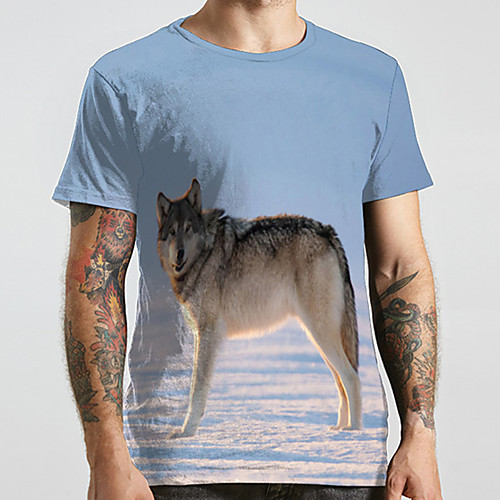 

Men's Unisex Tee T shirt 3D Print Graphic Prints Wolf Plus Size Print Short Sleeve Casual Tops Basic Designer Big and Tall Blue