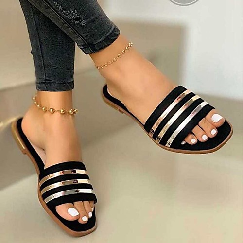 

Women's Sandals Flat Heel Round Toe PU Solid Colored Black Pink Beige