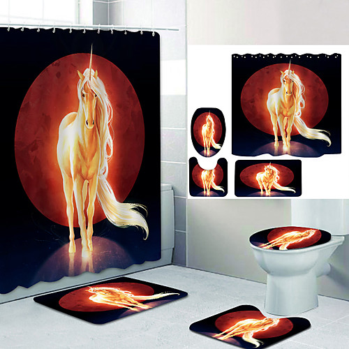 

Long-Haired Horse Digital Printing Four-piece Set Shower Curtains and Hooks Modern Polyester Machine Made Waterproof Bathroom