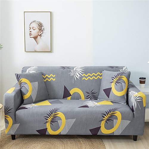 

Grey Leaves Print Dustproof All-powerful Slipcovers Stretch Sofa Cover Super Soft Fabric Couch Cover With One Free Boster Case(Chair/Love Seat/3 Seats/4 Seats)