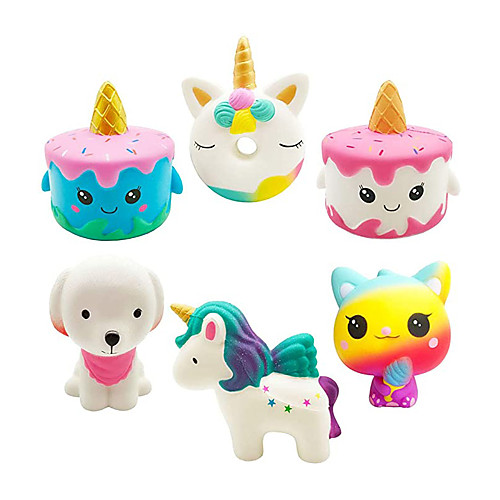 

6PCS Unicorn Squishies Toy Set Jumbo Cake Unicorn Donut Dog Ice Cream Cat Kawaii Slow Rising Squishy Toys for Kids Party Favors