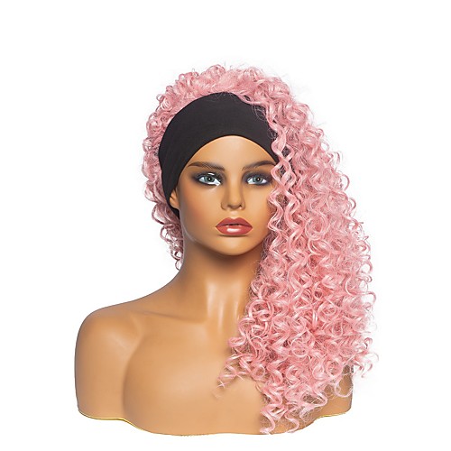 

foreign trade headband wig headgear ladies fashion chemical fiber pink long curly hair chemical fiber mechanism headgear factory direct hair