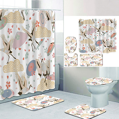 

Umbrella Ring Magpie Digital Printing Four-piece Set Shower Curtains and Hooks Modern Polyester Machine Made Waterproof Bathroom