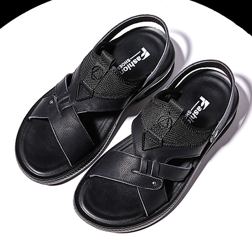 

Men's Sandals Casual Beach Daily Water Shoes Upstream Shoes Nappa Leather Breathable Non-slipping Wear Proof Black Summer