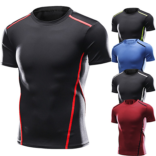 

Men's Short Sleeve Running Shirt Tee Tshirt Top Athletic Summer Spandex Quick Dry Breathable Sweat Out Yoga Fitness Gym Workout Jogging Sportswear Normal Black Blue Red Activewear Micro-elastic