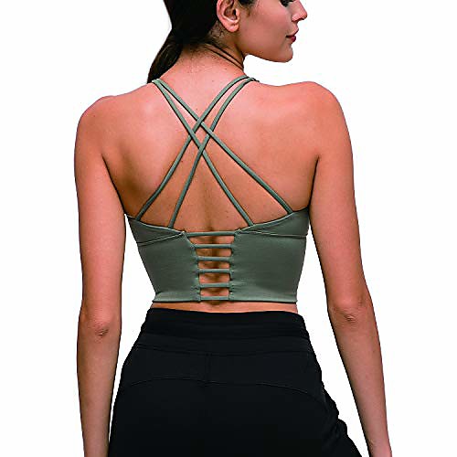 

spvise strappy sport bra for women padded longline crop top medium support workout yoga turquoise