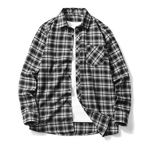 

Men's Shirt Plaid Button-Down Long Sleeve Casual Tops 100% Cotton Basic Casual Comfortable Black / White Black Blue