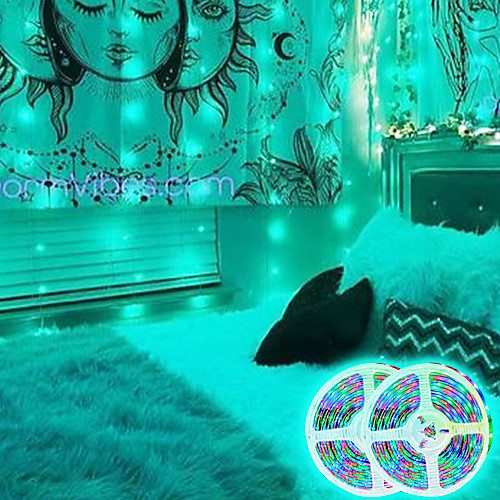 

LED Strip Lights (2x5M)10M 32.8ft 2835 RGB 600LEDs 8mm Strips Lighting Flexible Color Changing with 44 Key IR Remote Ideal for Home Kitchen Christmas TV Back Lights DC 12V