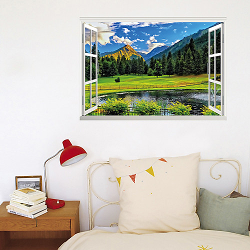 

3D False Window New Wall Paste Mountain Green Grass Lake Home Corridor Background Decoration Can Be Removed Stickers
