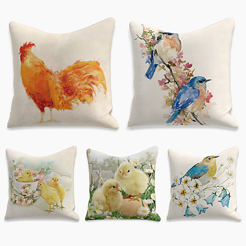 

Double Side Cushion Cover 5PC Linen Soft Decorative Square Throw Pillow Cover for Sofa Bedroom 45 x 45 cm (18 x 18 Inch) Superior Quality Machine Washable Print Farm Animal Chicken