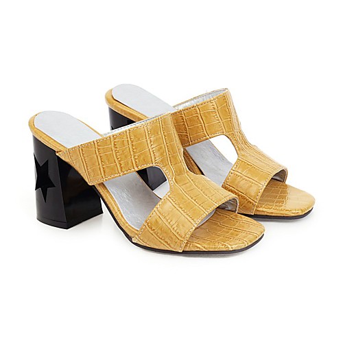 

Women's Sandals Cuban Heel Faux Leather Yellow Silver