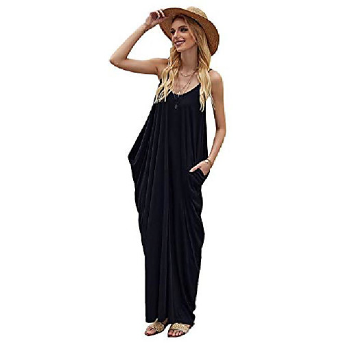 

shein women's sleeveless spaghetti strap v neck backless draped maxi cami dress navy medium