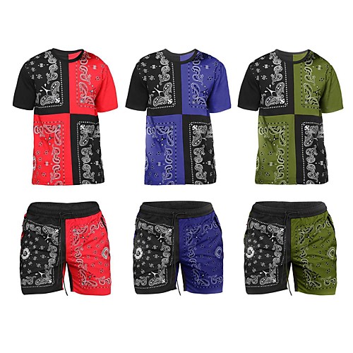 

Men's 2 Piece Tracksuit Running T-Shirt With Shorts Street Athleisure 2pcs Summer Short Sleeve Moisture Wicking Breathable Soft Fitness Gym Workout Running Jogging Training Sportswear Red Blue Green