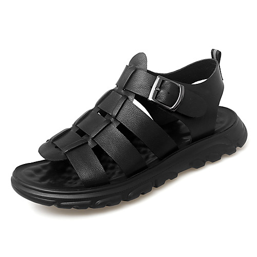 

Men's Sandals Beach Roman Shoes Daily Outdoor Nappa Leather Breathable Non-slipping Wear Proof Black Spring Summer