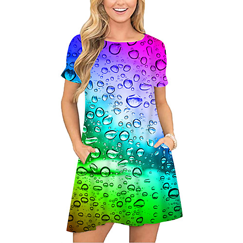 

Women's T Shirt Dress Tee Dress Short Mini Dress Blue Short Sleeve Print Color Gradient Pocket Print Spring Summer Round Neck Casual 2021 S M L XL XXL 3XL