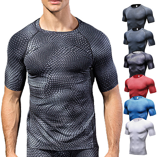 

YUERLIAN Men's Short Sleeve Compression Shirt Running Shirt Tee Tshirt Base Layer Top Athletic Spandex Breathability Quick Dry Sweat-Wicking Fitness Gym Workout Running Sportswear Snakeskin Red