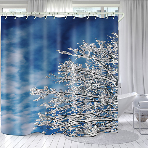 

White snow fluttering Digital Printing Shower Curtain Shower Curtains Hooks Modern Polyester New Design