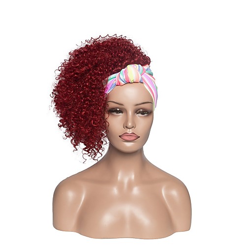 

european and american simulation wigs, ladies color turban headgear, wine red small curly hair, cross-border mechanism wig manufacturers wholesale