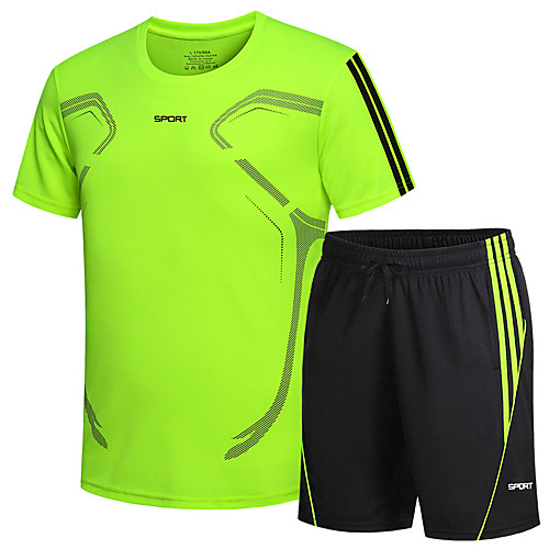 

Men's T shirt Hiking Tee shirt with Shorts Short Sleeve Tee Tshirt Top Clothing Suit Outdoor Cooling Quick Dry Lightweight Breathable Autumn / Fall Spring Polyester fluorescent green White Black