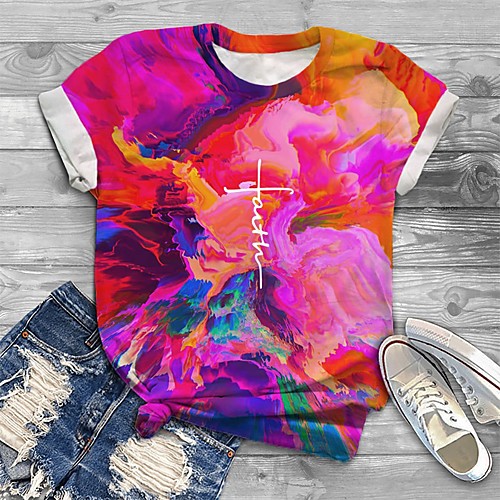 

Women's Plus Size Print Graphic T shirt Large Size Crewneck Short Sleeve Basic Tops XL XXL 3XL Red Big Size