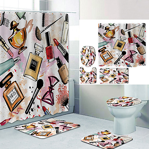 

Art Cosmetics Digital Printing Four-piece Set Shower Curtains and Hooks Modern Polyester Machine Made Waterproof Bathroom