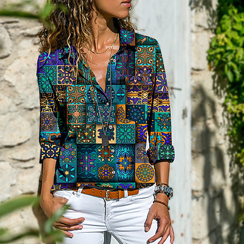 

Women's Blouse Shirt Graphic Paisley Long Sleeve Button Print Shirt Collar Tops Streetwear Basic Top Black Blue Purple