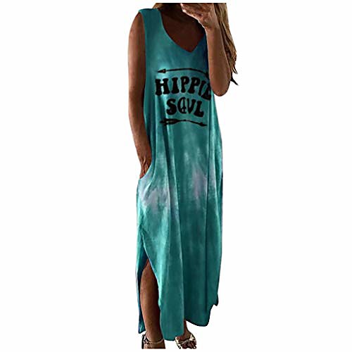 

summer dresses for women casual,women's tie dye v neck sleeveless split long maxi dress casual summer beach sundress green