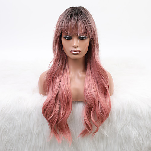 

Synthetic Wig Body Wave Neat Bang Wig Long Dark Brown / Light Brown Synthetic Hair 24 inch Women's Fashionable Design Women Ombre Hair Brown