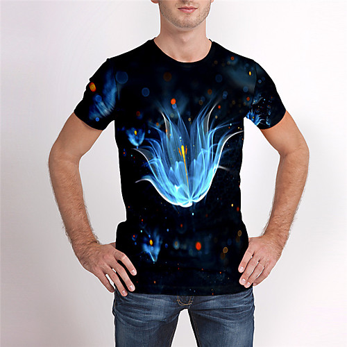 

Men's Unisex Tee T shirt 3D Print Floral Graphic Prints Plus Size Print Short Sleeve Casual Tops Basic Designer Big and Tall Black
