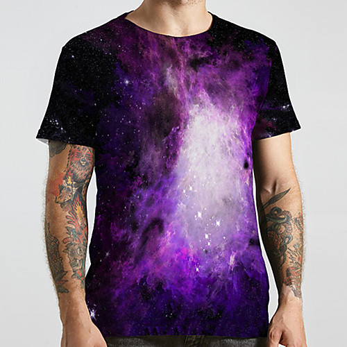 

Men's Unisex Tee T shirt 3D Print Galaxy Graphic Prints Plus Size Print Short Sleeve Casual Tops Basic Designer Big and Tall Purple